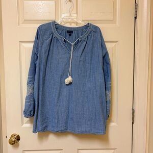 J. Jill Light Blue Tunic with Tassel Detail